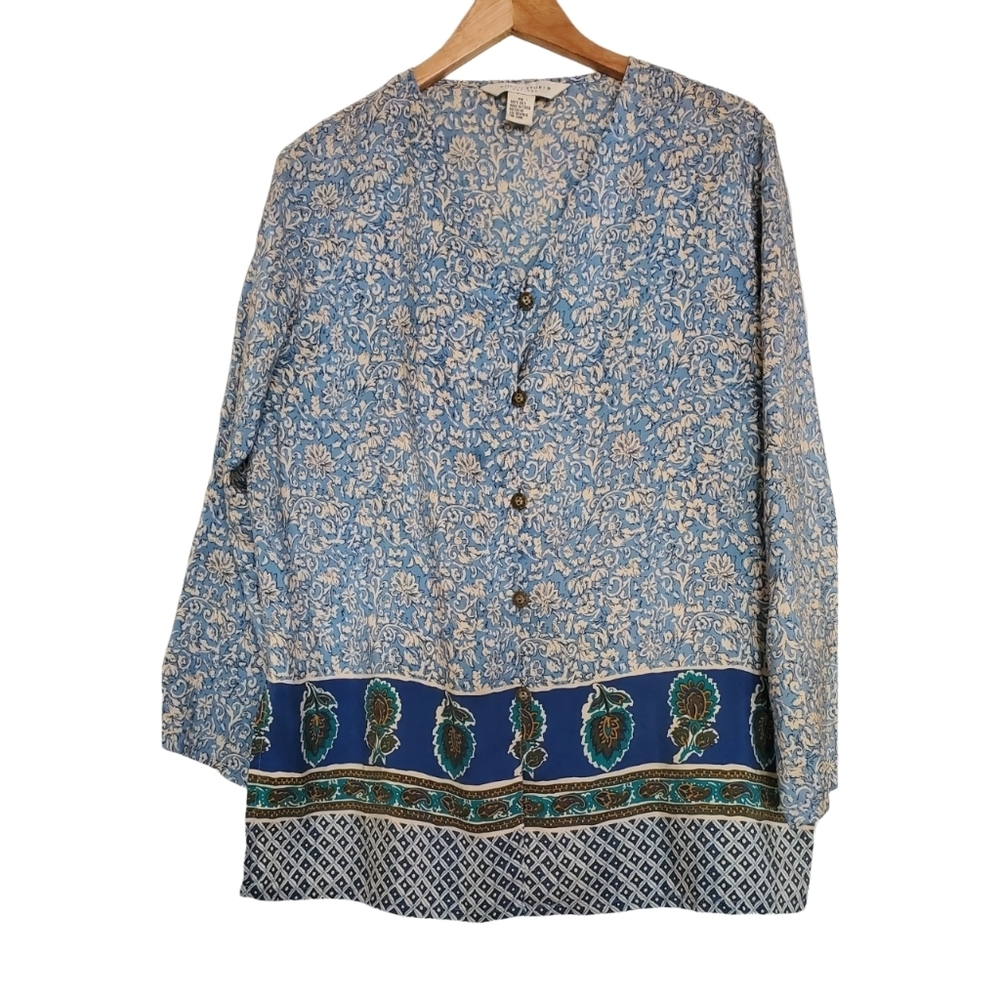 Melrose Studio 100% Silk Print Tunic Blouse Floral Print Size Petite Medium